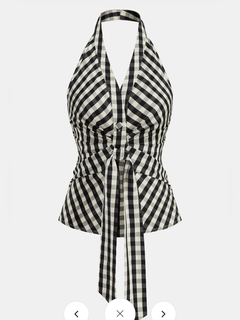 Commense Black & White Gingham Halter Tie-Front Top with Wide-Leg Pants Set - Picture 2 of 12